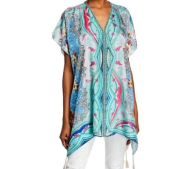 Johnny Was Tops - Johnny Was Leon pure SILK print tasseled top